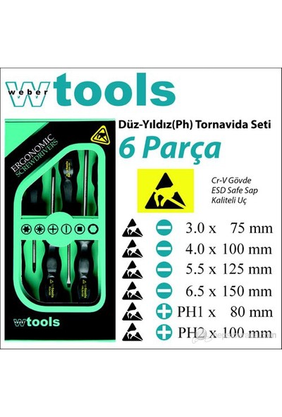 Weber Tools Antistatik Esd Düz-Yıldız Set (6 Parça)
