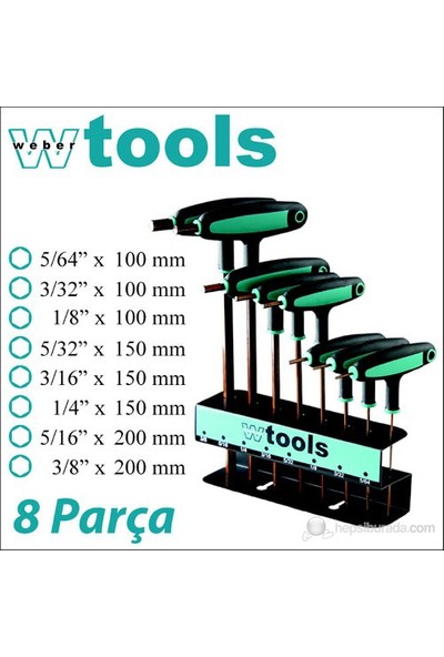 Weber Tools T Saplı Allen Anahtar Seti 8 Parça (İnç)