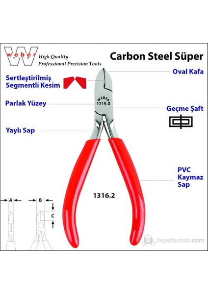 1316.2 Karbon Çelik Süper Elektronikçi Yan Keski-Yaylı 115 Mm