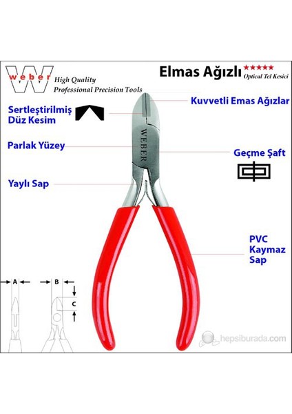 Weber 2130 Elmas Ağızlı Elektronikçi Yan Keski-Yaylı 130 Mm