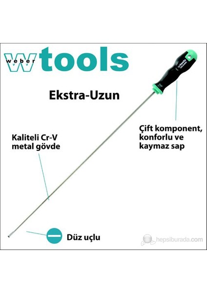 Extra Uzun Düz Uçlu Tornavida 2.5 X 200 Mm