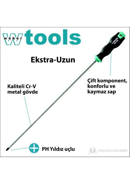 Extra Uzun Yıldız Uçlu Tornavida Ph1 X 400 Mm