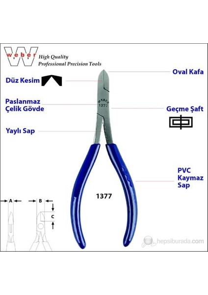 1377 Paslanmaz Çelik Elektronikçi Yan Keski-Yaylı 130 Mm