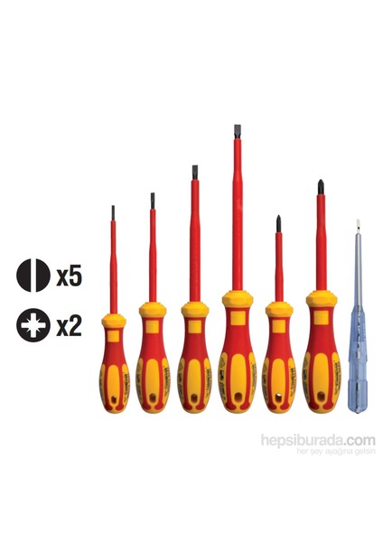 G99-702 7 Parça C-Plus 1000V İzoleli Tornavida Takımı (Vde)Düz/Pozidriv+Kontrol Kalemi