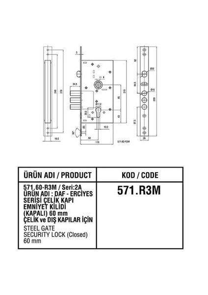 DAF ERCİYES SERİSİ ÇELİK KAPI KİLİDİ 2 ALT TARAF