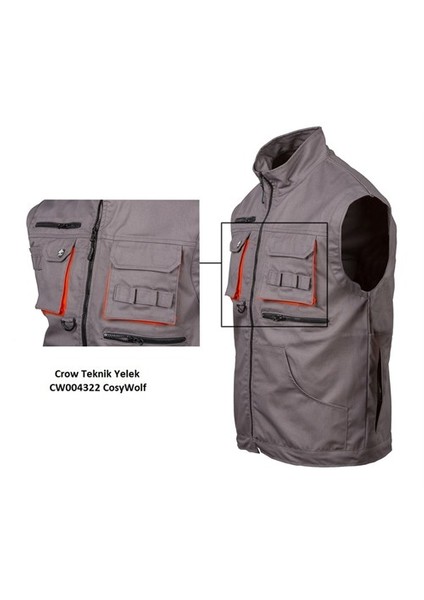 Harman Karışımı Özel Tasarım Teknik Yelek Gri