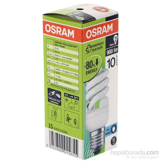 Osram Enerji Tasarruflu Spiral Ampul 15W-865 E27