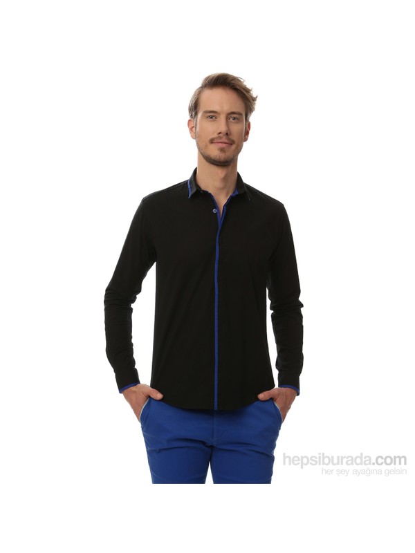 Siyah Slim Fit Oxford Gomlek Pierre Cardin