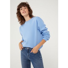 Mavi Bisiklet Yaka Mavi Sweatshirt