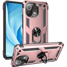 Case 4U Xiaomi Mi 11 Lite Kılıf Çift Katmanlı Yüzüklü Manyetik Vega Kapak Rose Gold