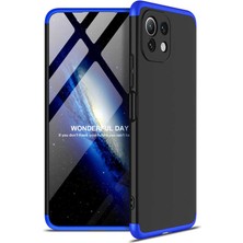 Case 4U Xiaomi Mi 11 Lite Kılıf 3 Parçalı Tam Koruma Sert Mika Ays Kapak Siyah Mavi