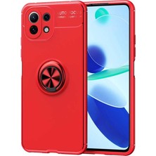 Case 4U Xiaomi Mi 11 Lite Kılıf Kamera Korumalı Autofocus Shockprof Ravel Yüzüklü Standlı Slikon Kapak Kırmızı