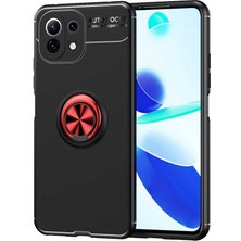 Case 4U Xiaomi Mi 11 Lite Kılıf Kamera Korumalı Autofocus Shockprof Ravel Yüzüklü Standlı Slikon Kapak Siyah - Kırmızı