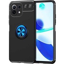 Case 4U Xiaomi Mi 11 Lite Kılıf Kamera Korumalı Autofocus Shockprof Ravel Yüzüklü Standlı Slikon Kapak Siyah - Mavi