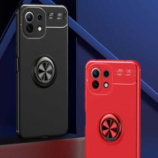 Case 4U Xiaomi Mi 11 Lite Kılıf Kamera Korumalı Autofocus Shockprof Ravel Yüzüklü Standlı Slikon Kapak Siyah - Mavi