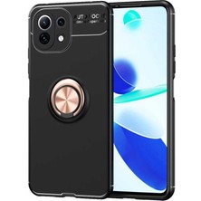 Case 4U Xiaomi Mi 11 Lite Kılıf Kamera Korumalı Autofocus Shockprof Ravel Yüzüklü Standlı Slikon Kapak Siyah - Rose Gold