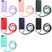 Case 4U Apple iPhone SE 2022 / SE 2020 / iPhone 8 / iPhone 7 Kılıf Mat Yüzey Boyuna Askılı İpli Ropi Silikon Kapak Lacivert