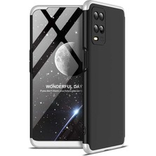 Case 4U Oppo A54 4G Kılıf 3 Parçalı Tam Koruma Sert Mika Ays Kapak Siyah Gümüş