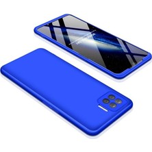 Case 4U Oppo Reno 4 Lite Kılıf 3 Parçalı Tam Koruma Sert Mika Ays Kapak Mavi