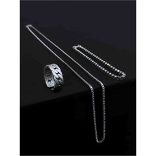 The Collection Zincir Ayarlanabilir Gümüş Kaplama Yüzük Küp Bileklik ve Kolye Set