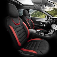 Otom Iconic Design Airbag Dikişli Ekstra Destekli Oto Koltuk Kılıfı Özel Süet Kumaş Siyah - Kırmızı