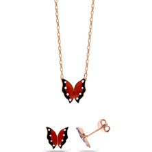 Parmas Design Kelebek Mineli Kadın 925 Ayar Gümüş Set