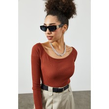 Xhan Kiremit Kayık Yaka Crop Kaşkorse Bluz 2KXK2-45817-16