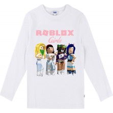 Take Roblox Girls Uzun Kol Çocuk Tişört Beyaz Kesim