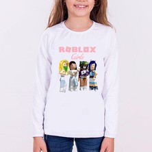 Take Roblox Girls Uzun Kol Çocuk Tişört Beyaz Kesim