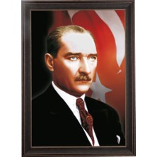 Tekin Özalit Çerçeveli Türk Bayrağı Fonlu Atatürk Portresi (Ceviz)