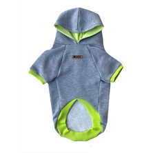 Luli Pet Basic Gri-Yeşil Polarlı Kapüşonlu Kedi Köpek Sweatshirt Xs