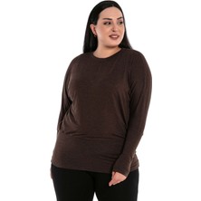 Disentis Modest Büyük Beden Yuvarlak Yaka Yarasa Kollu Eteği Geniş Bantlı Kahverengi Bluz