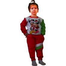 Berselüx Mini Miki Fare Noelbaba Baskılı Polar Unisex Kız-Erkek Çocuk Eşofman Takımı. 3'lü Set. 1-8 Yaş.