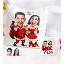 BK Kişiye Özel Yılbaşı Temalı Sevgililer Karikatürlü Yastık Kupa Seti - 3