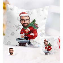 Kişiye Özel Yılbaşı Temalı Bay Karikatürlü Yastık Kupa Seti - 3