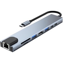 PrimeX Plus PX-U520 4K 30Hz Gri Metal Type-C To 4K Hdmı+Usb 3.0+RJ45+SD Kart+Pd Şarj Çevirici Adaptör