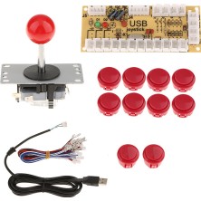 Flameer Arcade Dıy Kitleri Usb Kodlayıcı Pc Joystick İle 5 Pin + 10 Itme Düğmeleri Kırmızı (Yurt Dışından)