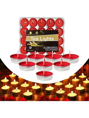 Dipak Yuvarlak Kırmızı Renk Tealight Mum 50 Adet