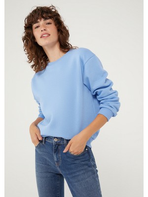 Mavi Bisiklet Yaka Mavi Sweatshirt