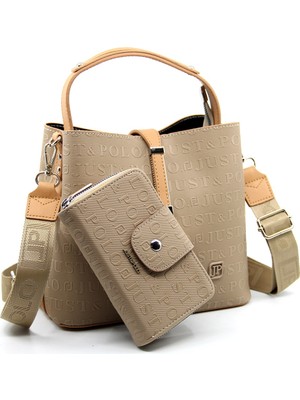 Just Polo Kilit Detaylı Kadın Kartlık ve Omuz Çanta Kombini PBU4002-1005