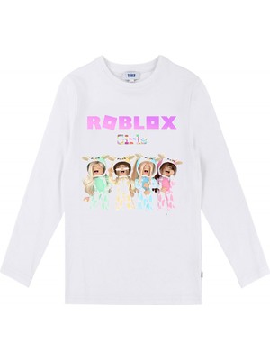 Take Roblox Girls Uzun Kol Çocuk Tişört Beyaz