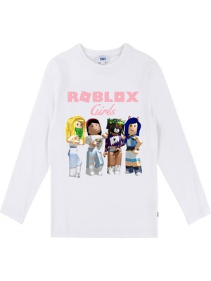 Take Roblox Girls Uzun Kol Çocuk Tişört Beyaz Kesim