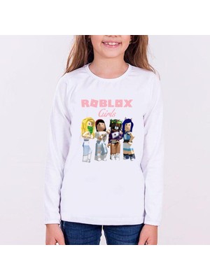 Take Roblox Girls Uzun Kol Çocuk Tişört Beyaz Kesim