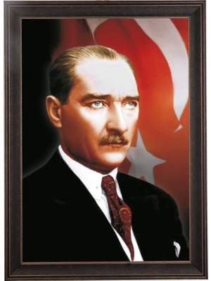 Tekin Özalit Çerçeveli Türk Bayrağı Fonlu Atatürk Portresi (Ceviz)