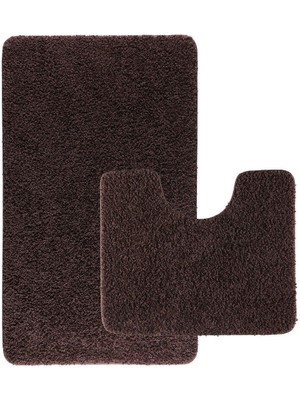 Eurobano Kahverengi Shaggy Kıvırcık Halı Kaymaz Tabanlı 2'li Set Banyo Halısı Paspas Seti 60X100