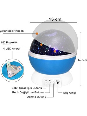 Dailytech Dekoratif Çocuk Odası Yıldız Projektör Gece Lambası Galaxy