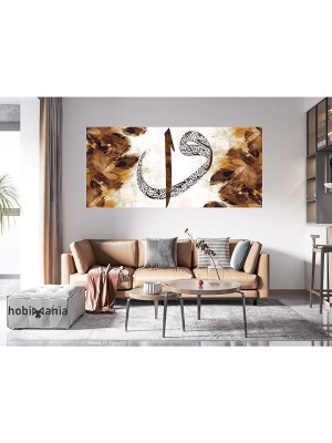 Hobimania Kanvas Tablo Kahverengi Elif ve Vav Harfi 70 x 100 cm Duvar Dekorasyon Moda Tablo