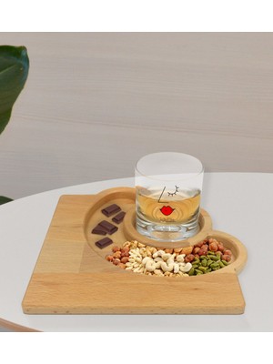 Kişiye Özel Picasso Kadın Figürlü Viski Bardağı ve Doğal Masif Ahşap Yarım Ay Sunum Tabağı Çerezlik Hediye Seti-1