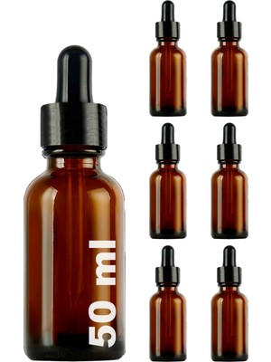 Afracam 50 cc Amber Damlalık Metal Siyah Sızdırmaz Kapaklı 50 ml Dropper Cam Serum Şişesi 6 Adet