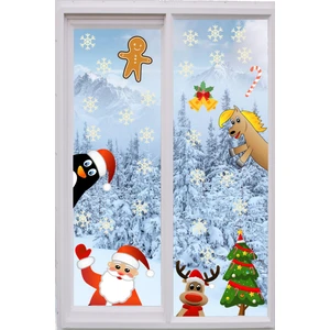 Echo Home Noel Baba ve Geyik ve Kartanesi Pencere Duvar Stickerleri
